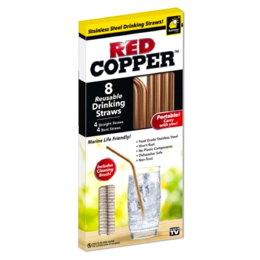 Red Copper Reusable Straws & Cleaning Brush